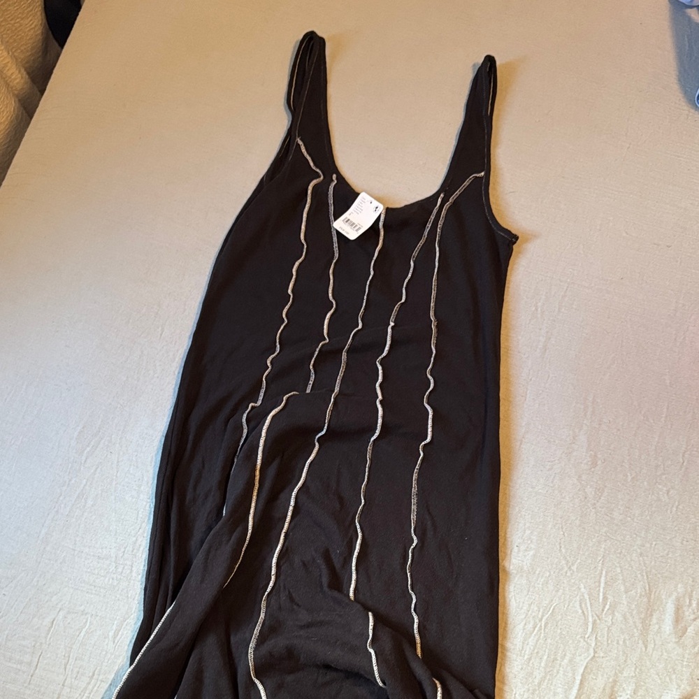 Free People Beach Maxi Black Sleeveless Dress with White Stripes